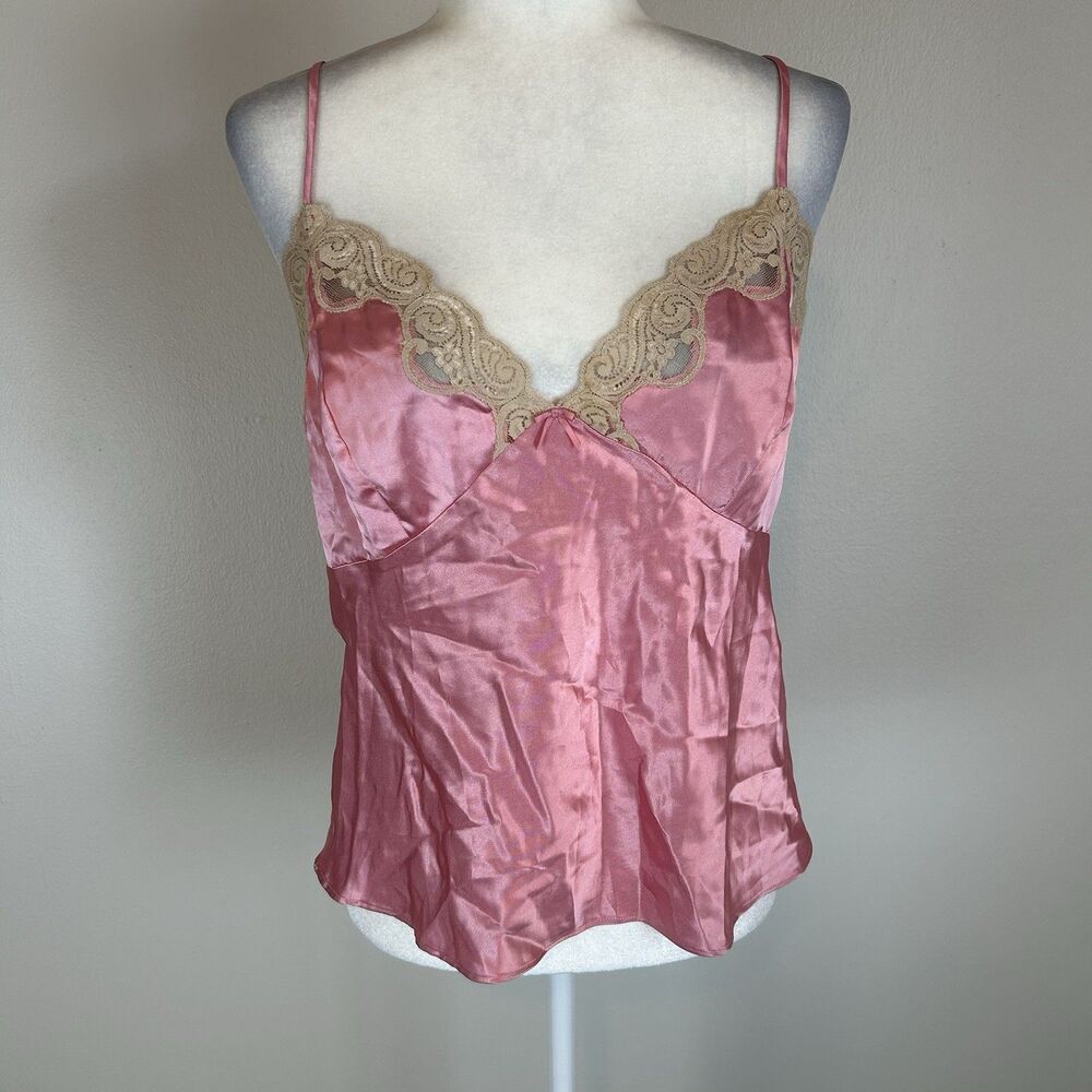 Cami Tank Top Y2K Large Lace Fairy Pink Coquette Whimsy Cottage Satin